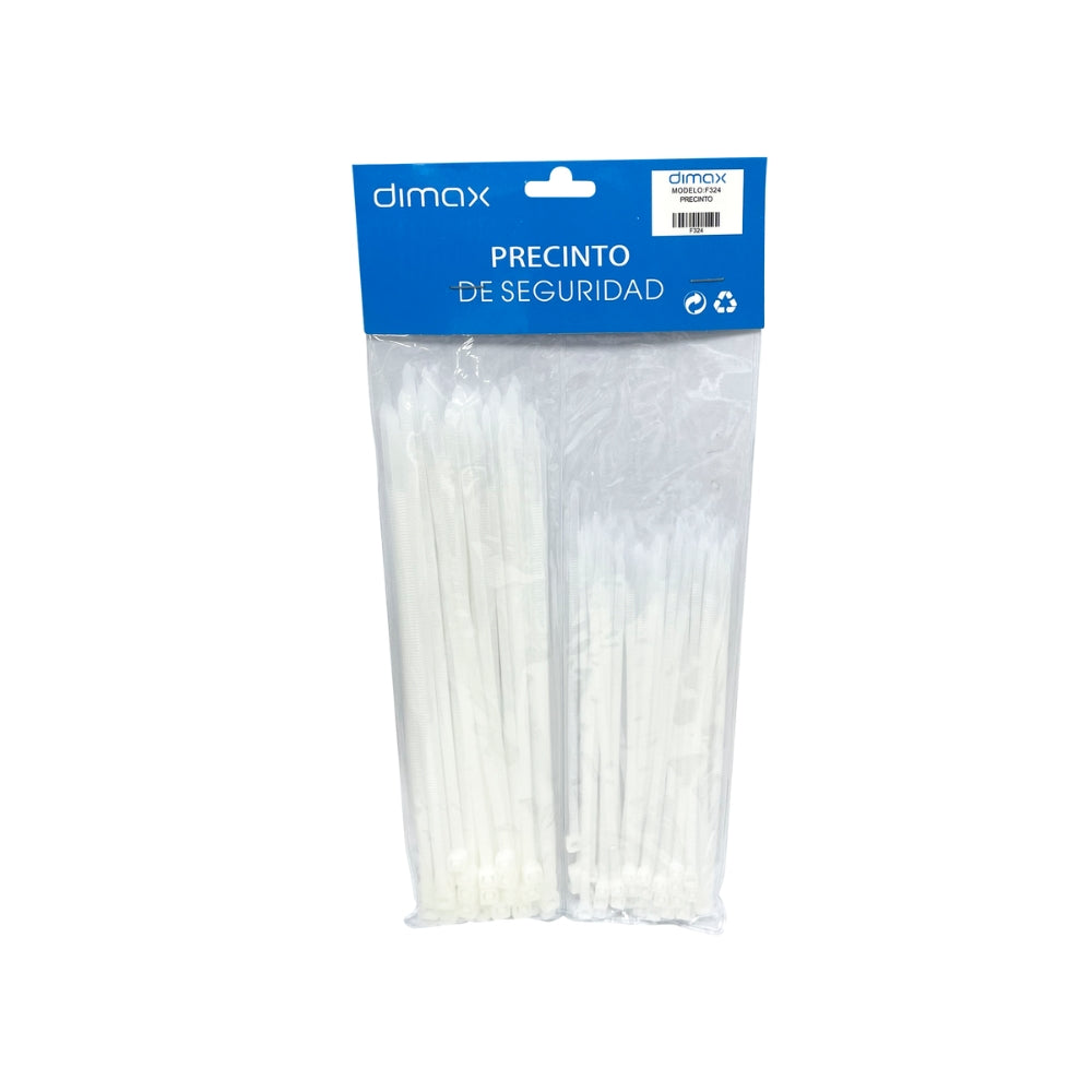 Pack de Precintos Dimax de Plastico 50 piezas de 15cm y 50 piezas de 20cm color Blanco F324
