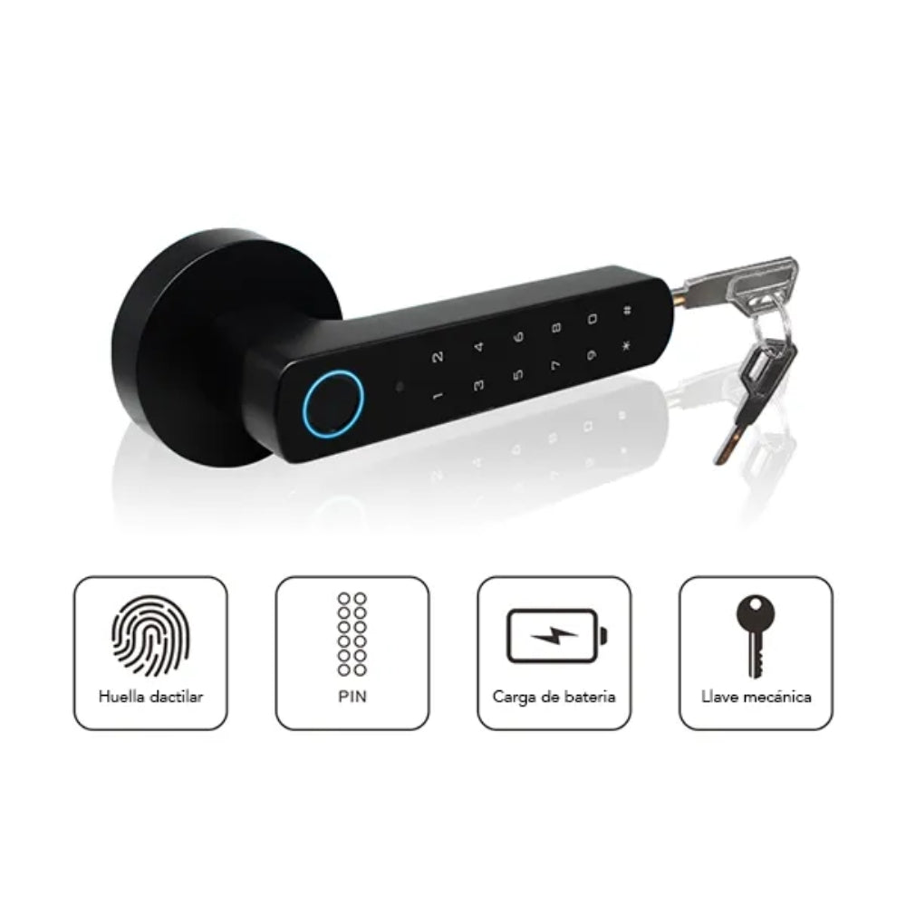 Cerradura Inteligente Dimax Apertura con Huella y Llave Version Bluetooth Alimentacion 4 Pilas AAA color Negro DMS-WD023-B