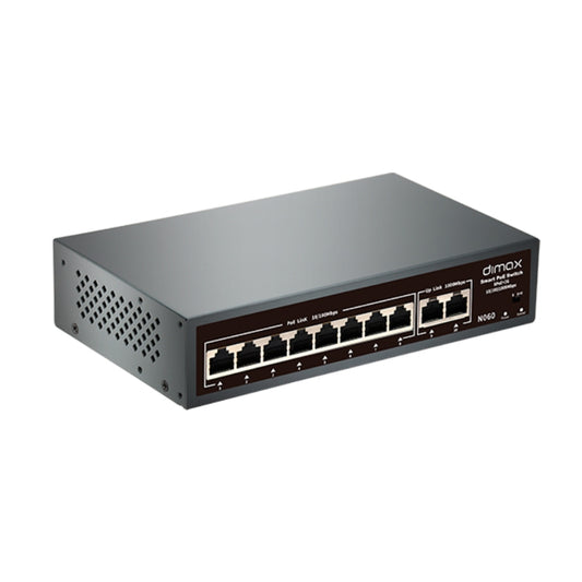 Switch Dimax de 8 Puertos 100Mbps 802.3AF/AT POE hasta 30W por puerto + 2 Enlaces UpLink 1Gbps N060