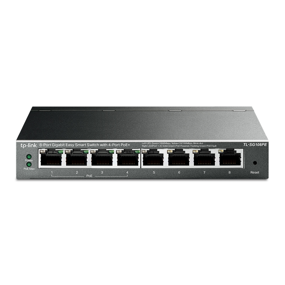 Switch TP-Link 8 Puertos Gigabit 4 Puertos POE 802.3AF/AT Potencia POE 64W hasta 30W por Puerto TL-SG108PE