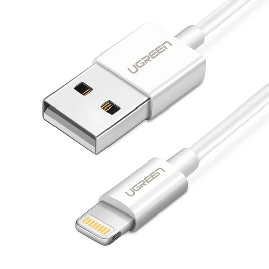 Cable de Carga Ugreen USB-A a Lightning MFI 2.4Amp Cable de 1M de Longitud color blanco 20728