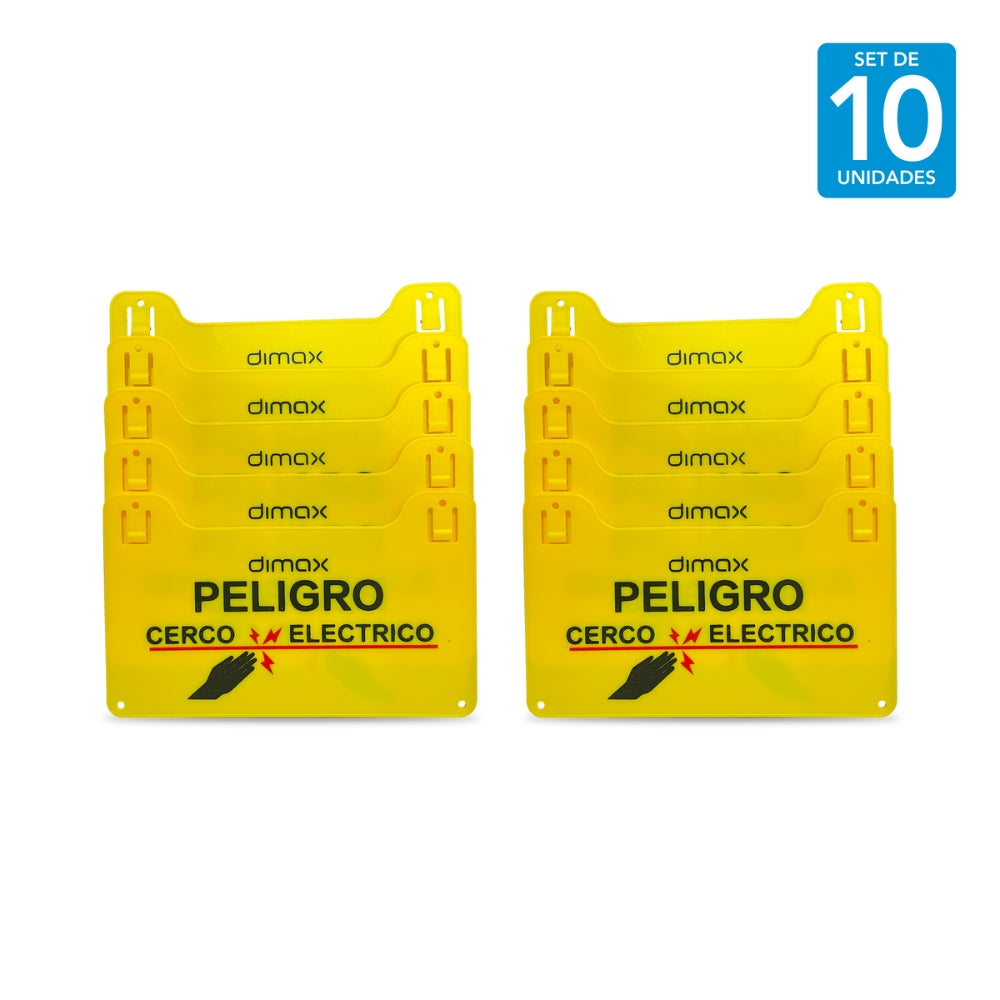 Set de 10 Piezas de Señal de Advertencia Dimax de 22.5x14.5cm Ideal para Cercas Electricas C910