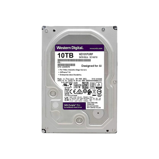 Disco Duro Western Digital Purpura Pro 10TB 7200RPM Sata 6Gbps 3.5" Trabajo 24/7 para Video Vigilancia con IA WD101PURP
