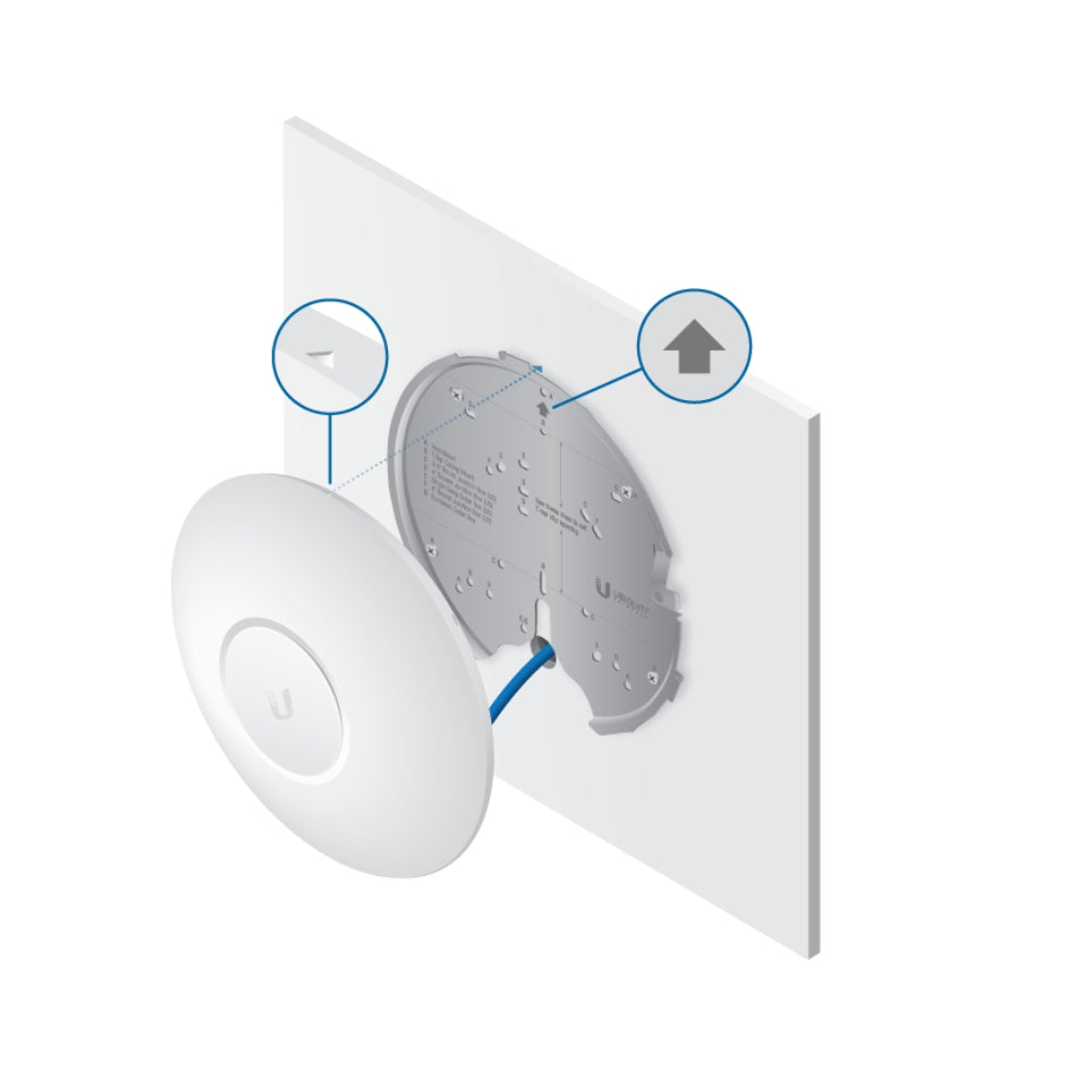 Access Point Ubiquiti WiFi5 Unifi AC Doble Banda 800/1733 Mbps 2 PUertos Gigabit 4x4 Doble Radio Hasta 500 Usuarios UB-UAP-AC-HD