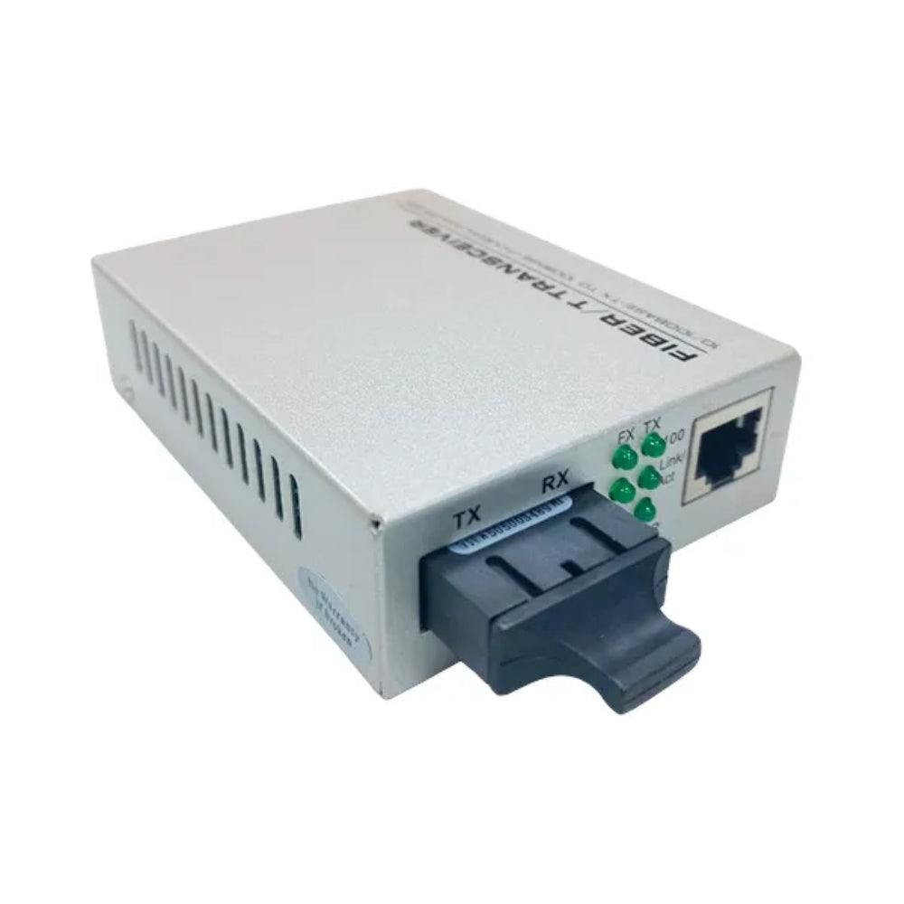 Conversor de Fibra Optica Dimax a Ethernet 10 100 Mbps Conector Duplex SC Monomodo Alcance 25Km con Fuente de Poder 5Vdc 1Amp CONV-SM-901