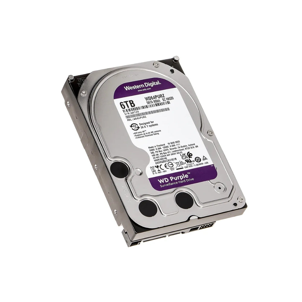 Disco Duro Western Digital Purpura 6TB 5400RPM Sata 6GB/s 3.5" Trabajo 24/7 para Video Vigilancia WD64PURZ