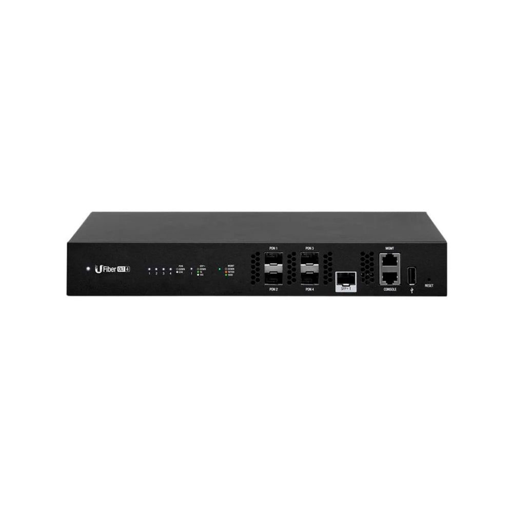 Terminal de Linea Optica Ubiquiti GPON 4xGPON SFP 1xEthernet Gigabit Soporta 512 ONUs (128xGPON) Hasta 20Km GPON Rackeable UB-UF-OLT-4
