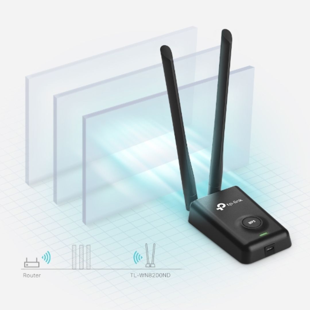 Adaptador USB a WiFi TP-Link N300 Antena removible de 5dBi Cable de 1.5Metros TL-WN8200ND