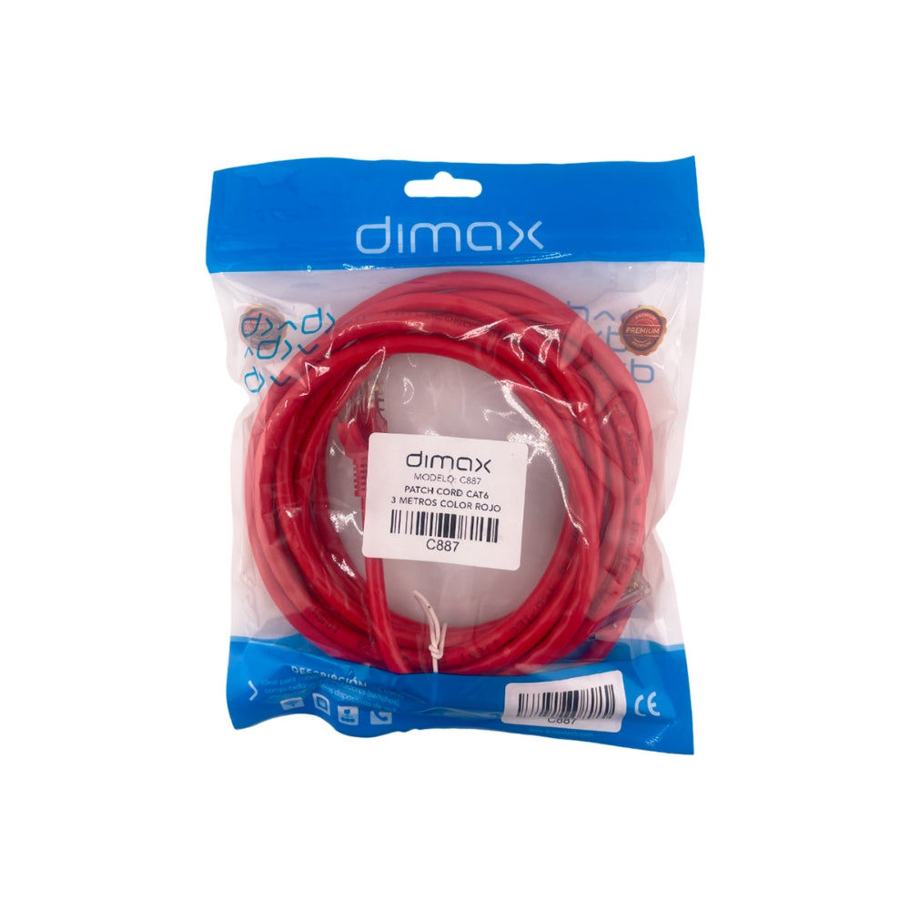 Cable de Red Ethernet Patch Cord Dimax Cat6 de 3.0 Metros color Rojo C887