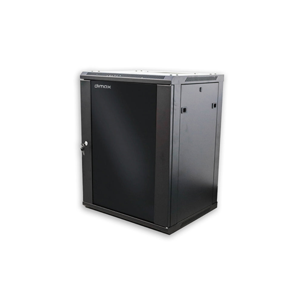 Gabinete Dimax 12U 770x450x600mm SOHO Puerta de Cristal Capacidad 60Kg Norma ROHS color Negro C753