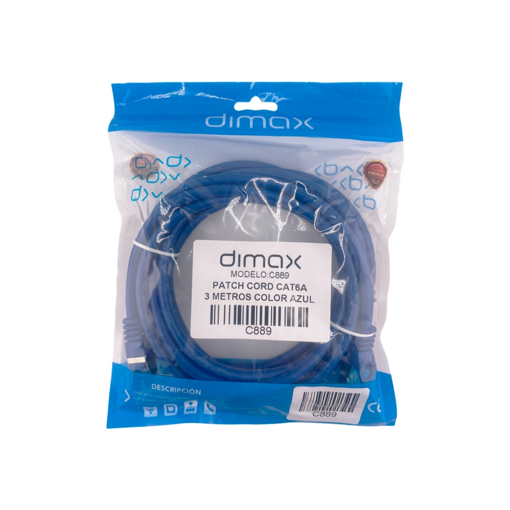 Patch Cord Dimax Cat6A de 3.0 Metros color Azul C889