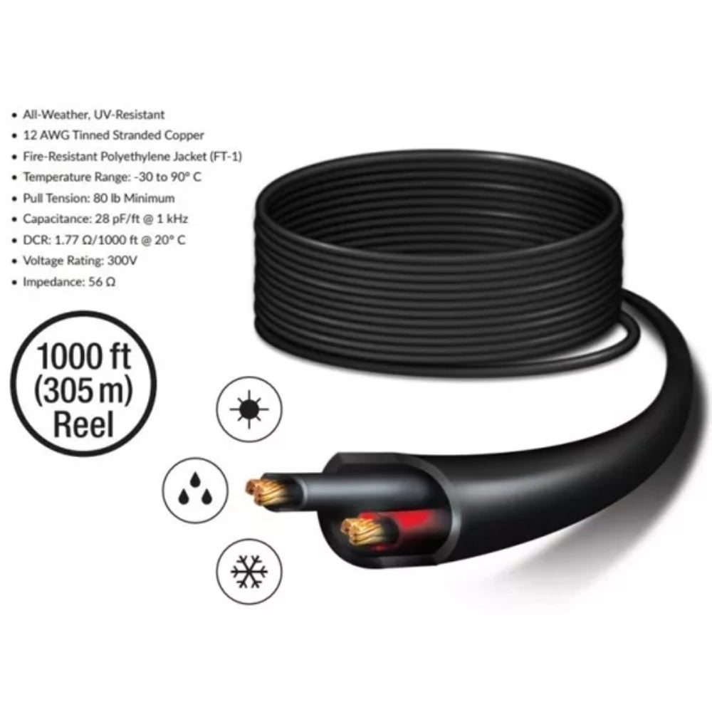 Rollo de Cable DC de 305Metros Ubiquiti para Exteriores Resistente a Agua y Luz UV 12AWG Resistente al Fuego Impedancia 560Ohm UB-PC-12