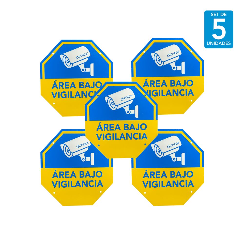 Pack de 5 Unidades de Señal de Monitoreo de CCTV Dimax 21x21cm C916