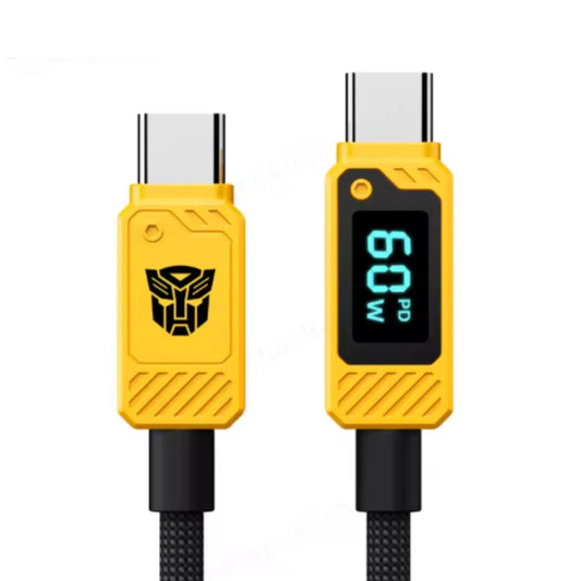 Cable USB-C Transformers de Carga Rapida PD 60Watts con Pantalla de Carga Transmite Datos y Carga Proteccion de Cable de Nylon Tejido Ultra Resistente TF-A18-YW