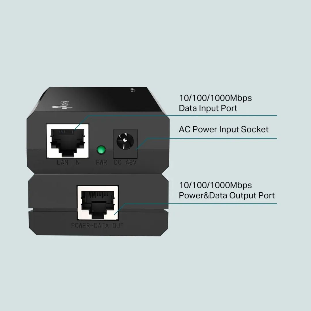 Inyector PoE TP-Link Norma 802.3AF 48Vdc 2 Puertos Gigabit Alcance 100Metros Incluye Adaptador de Voltaje POE150S