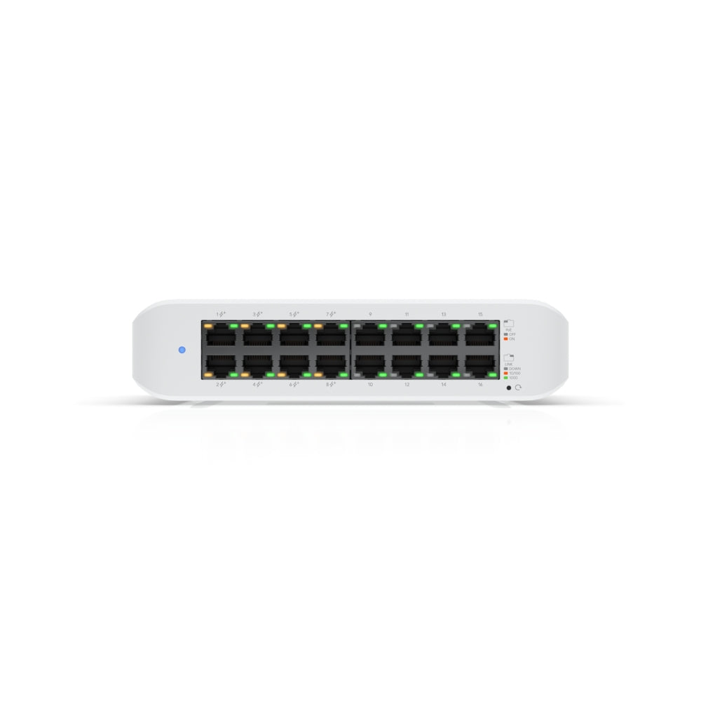 Switch Ubiquiti Unifi Lite PoE 16xPoE 8xPuertos AT/PoE 8xGigabit Soporta 802.3AT Consumo Max 45Watts Capa 2 UB-USW-Lite-16-POE