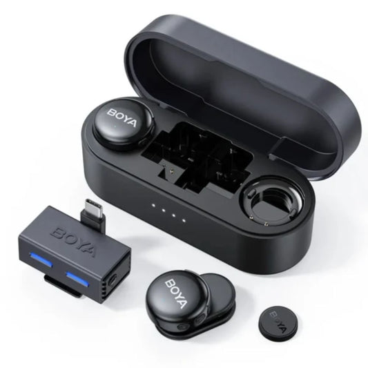 Microfono Inalambrico Boya 2en1 tipo Boton Conexion USB-C Cancelacion de Ruido AI de 2 niveles Bateria hasta 30 horas Sonido HiFi BOYALINK 3-02