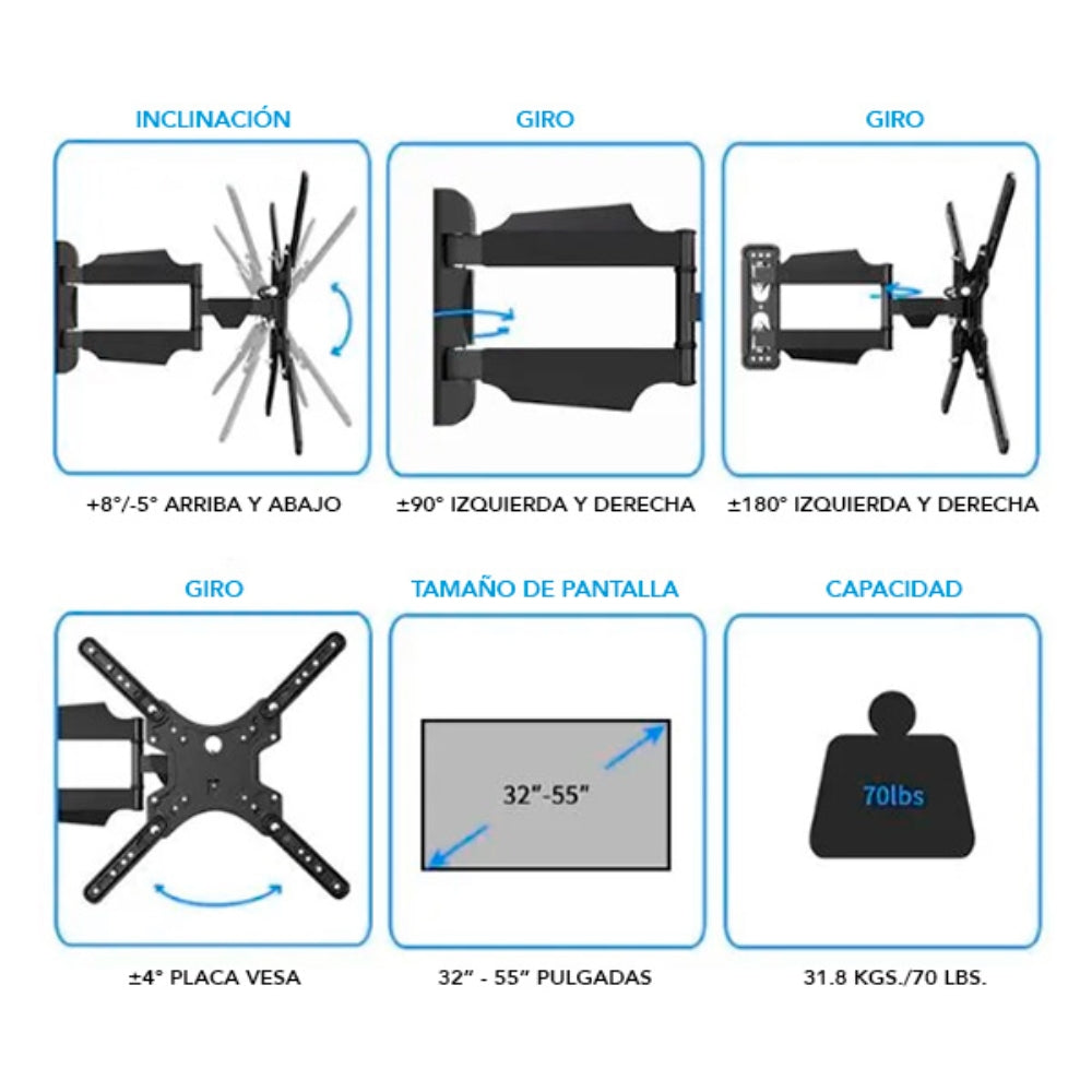 Soporte de TV Dimax de 15" a 55" Soporta 45Kg BrazoFlexible B001