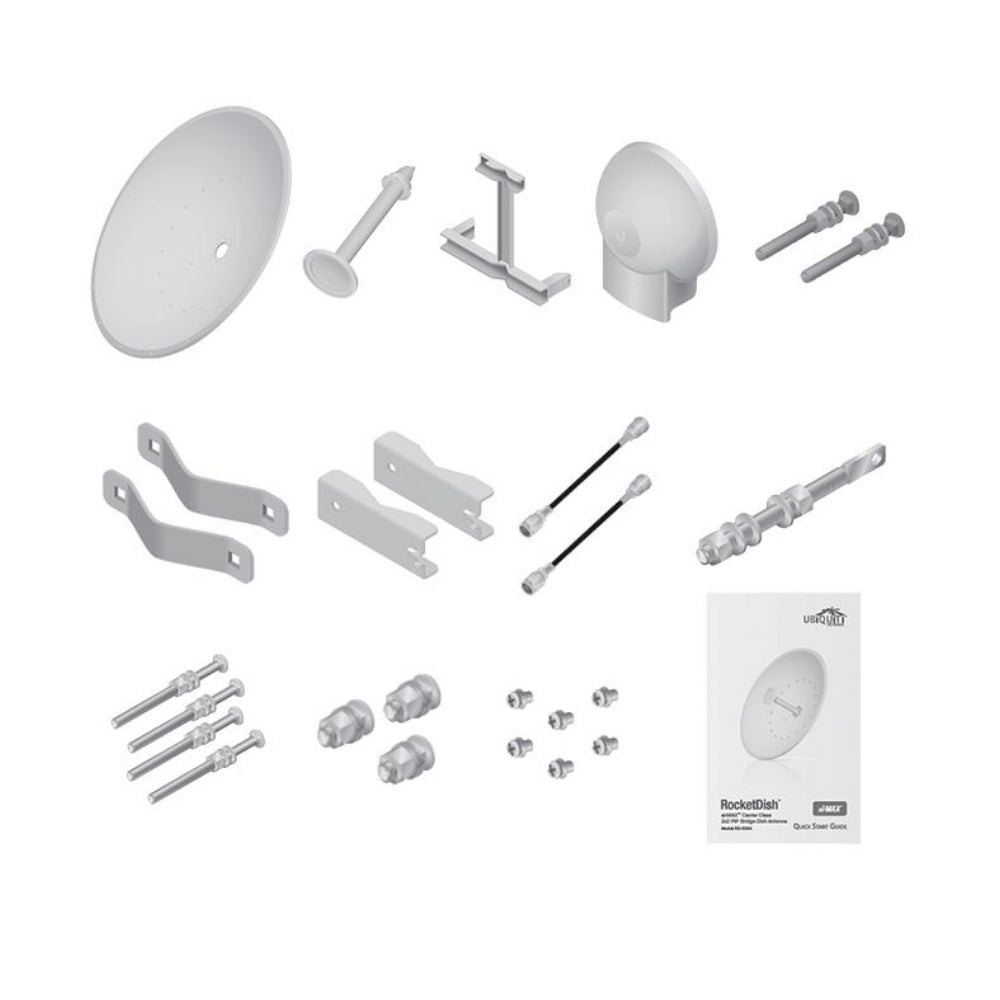 Rocket Dish Ubiquiti 34dBi Airmax 5GHz Antena Parabolica para UB-ROCKETM5 MiMo 2x2 Incluye Jumpers Kit de Instalacion F/B Ratio 34dB Xpol ISO 35dB UB-RD-5G34