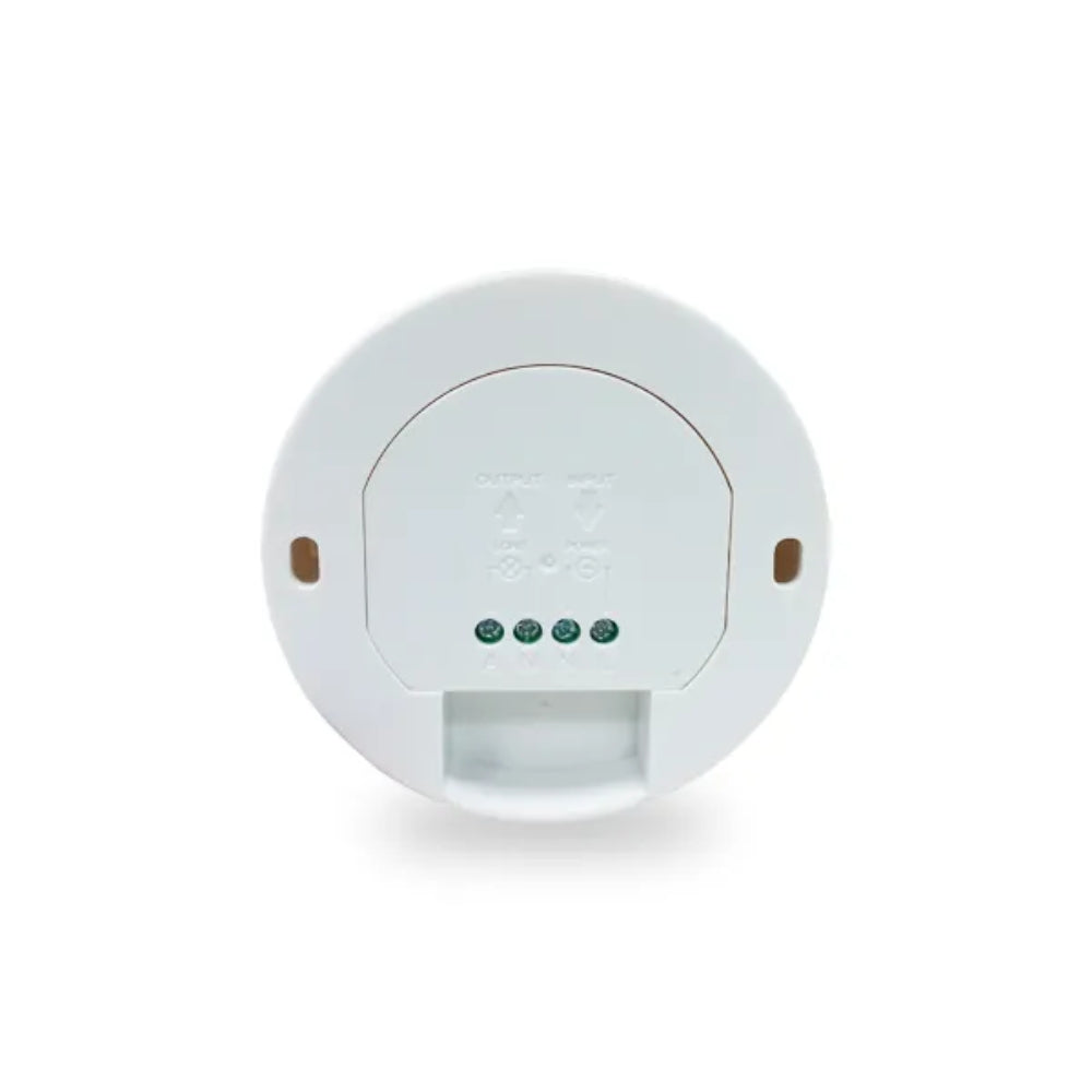Sensor de Movimiento Dimax Deteccion 360 grados Alcance 16 metros Retardo de Tiempo Ajustable 10seg a 15min Potencia hasta 2000 Watts IP20 ES-P45