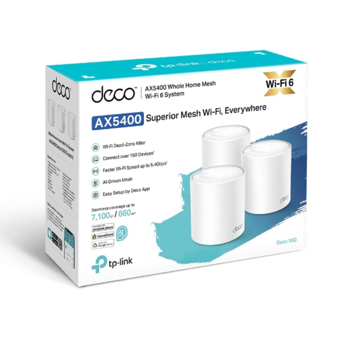 Sistema WiFi 6 Mesh TP-Link Deco X60 (3-Pack) AX4500 Elimina Zonas Muertas Roaming Conexiones sin Lag Control Parental Compatible con Todos los Decos Soporta 4K 8K Deco X60(3-pack)