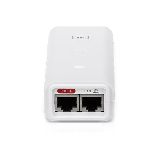 Inyector PoE Ubiquiti 24Vdc Potencia 12Watts Corriente 0.5Amp 2xEthernet NO Compatible con Camaras IP Dahua color Blanco UB-POE-24-12W-WH