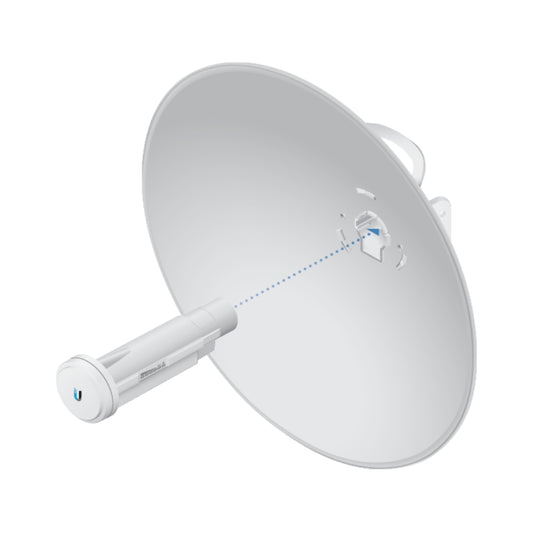 Powerbeam Ubiquiti AC Gen2 Frecuencia 2.4 y 5GHz 24dBm 450Mbps Alcance 25+Km 1xEthernet Gigabit Kit de Montaje Inyector PoE Incluido Manejado por Umobile UB-PBE-5AC-GEN2