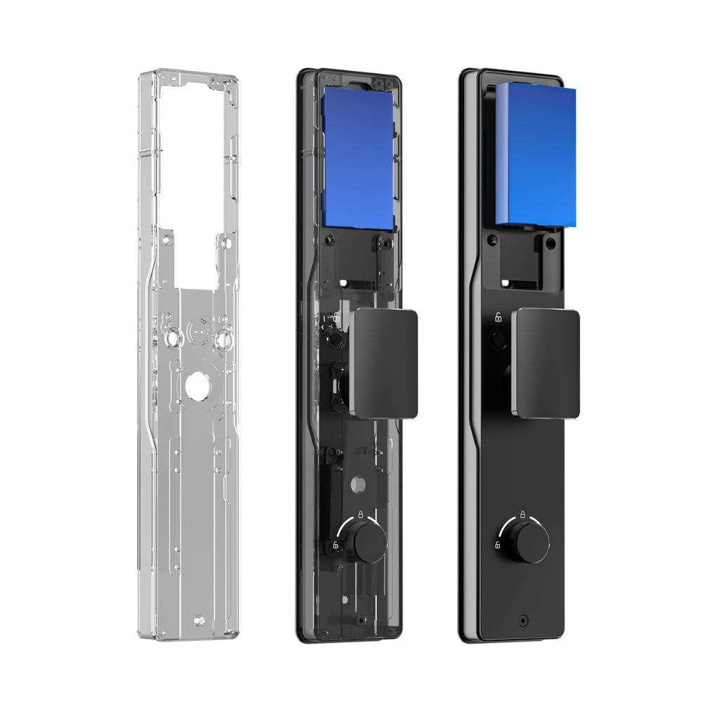 Cerradura Inteligente Dimax Aleacion de ALuminio Funcion Camara Funciona con APP Reconocimiento Facial 3D Huella Tarjeta Llave Contraseña Alimentacion Bateria Litio diseño Moderno Mortaja 6068 color Negro B030