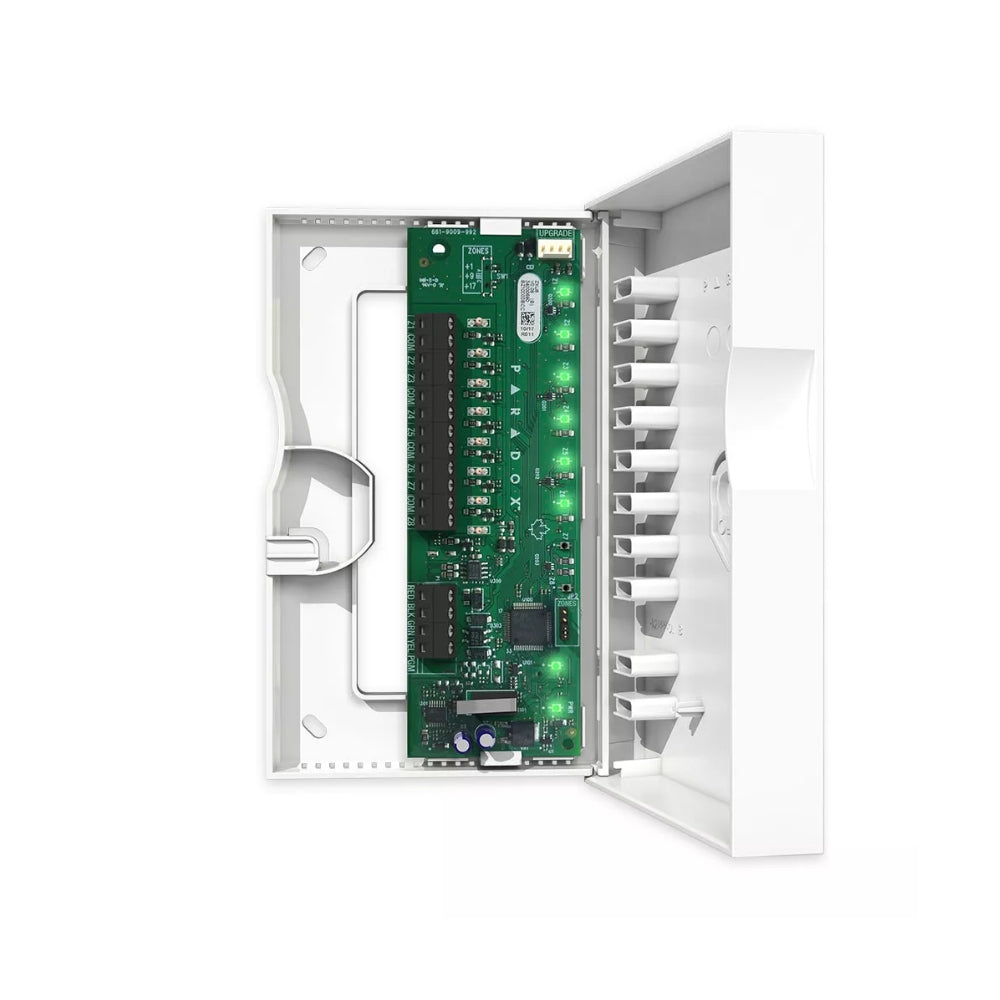 Modulo de Expansion Paradox de 8 Zonas Soporta SP,MG,EVO con LEDs de Estado por Zonas Gabinete con Mecanismo de Bloqueo Cubierta Firmware Actualizbable no tiene PGM ZX82