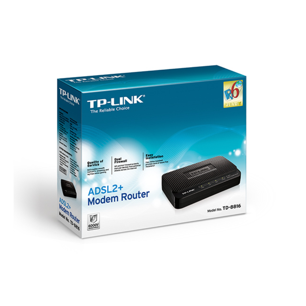 Modem Router Inalambrico TP-Link ADSL2+ Firewall Integrado QoS Proteccion contra Descarga Electrica hasta 6KV TD-8816