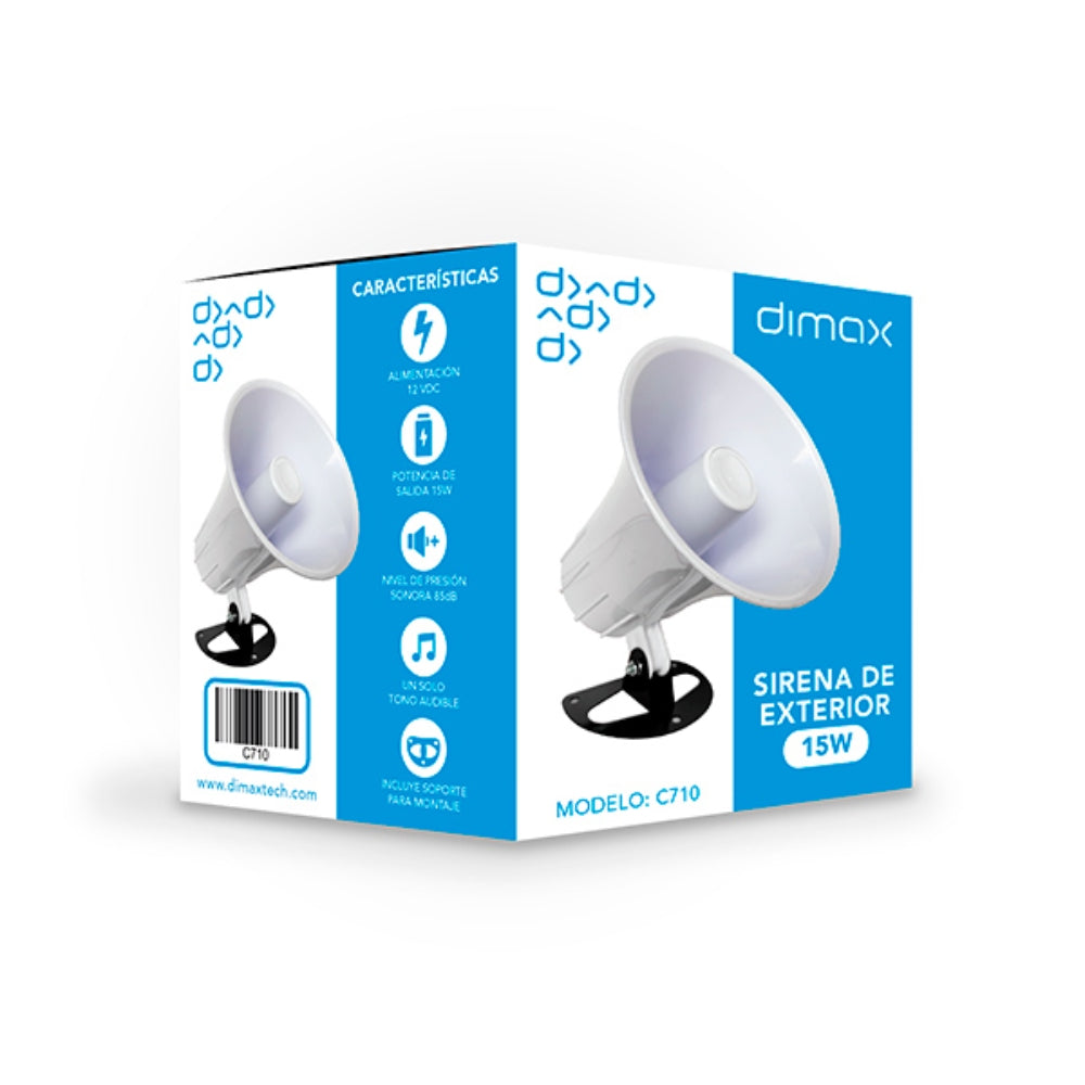 Sirena Dimax de 15W de 1 Tono 85dB para Exterior Alimentacion 12Vdc C710