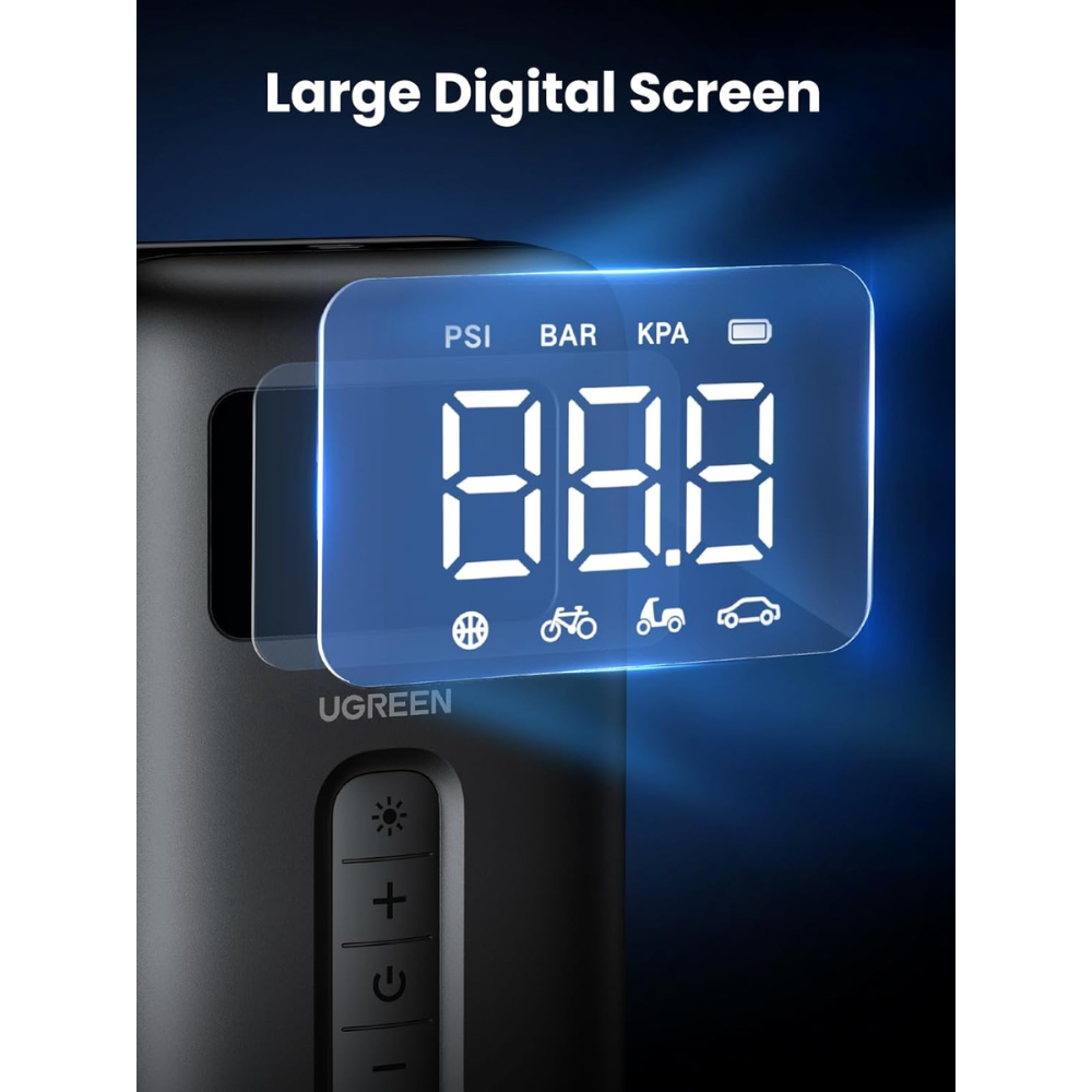 Compresor de Aire Ugreen Portatil hasta 150PSI Luz ED Apagado Inteligente con Proteccion de SobreCarga y Calentamiento 15951