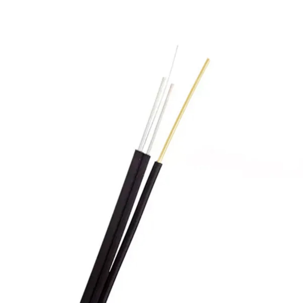 Cable Drop FRP Fibra de Vidrio Dimax 2 hilos con Mensajero Polyester G657A1 LSZH 2.0/5.0mm Carrete de 1KM DM-FTTH-PY2C-1K