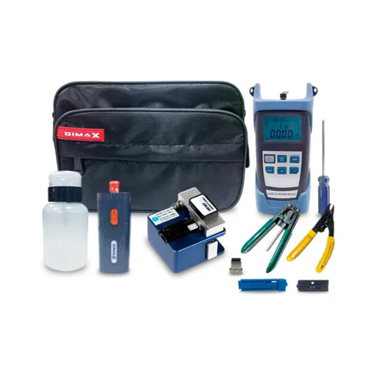 Kit Dimax de Medicion y Limpieza para Fibra Optica inlcuye Cortadora Stripper VFL 10MW Power Meter Cortador de Chaqueta de Fibra Optica y Bolso DF2-KIT-FTTH