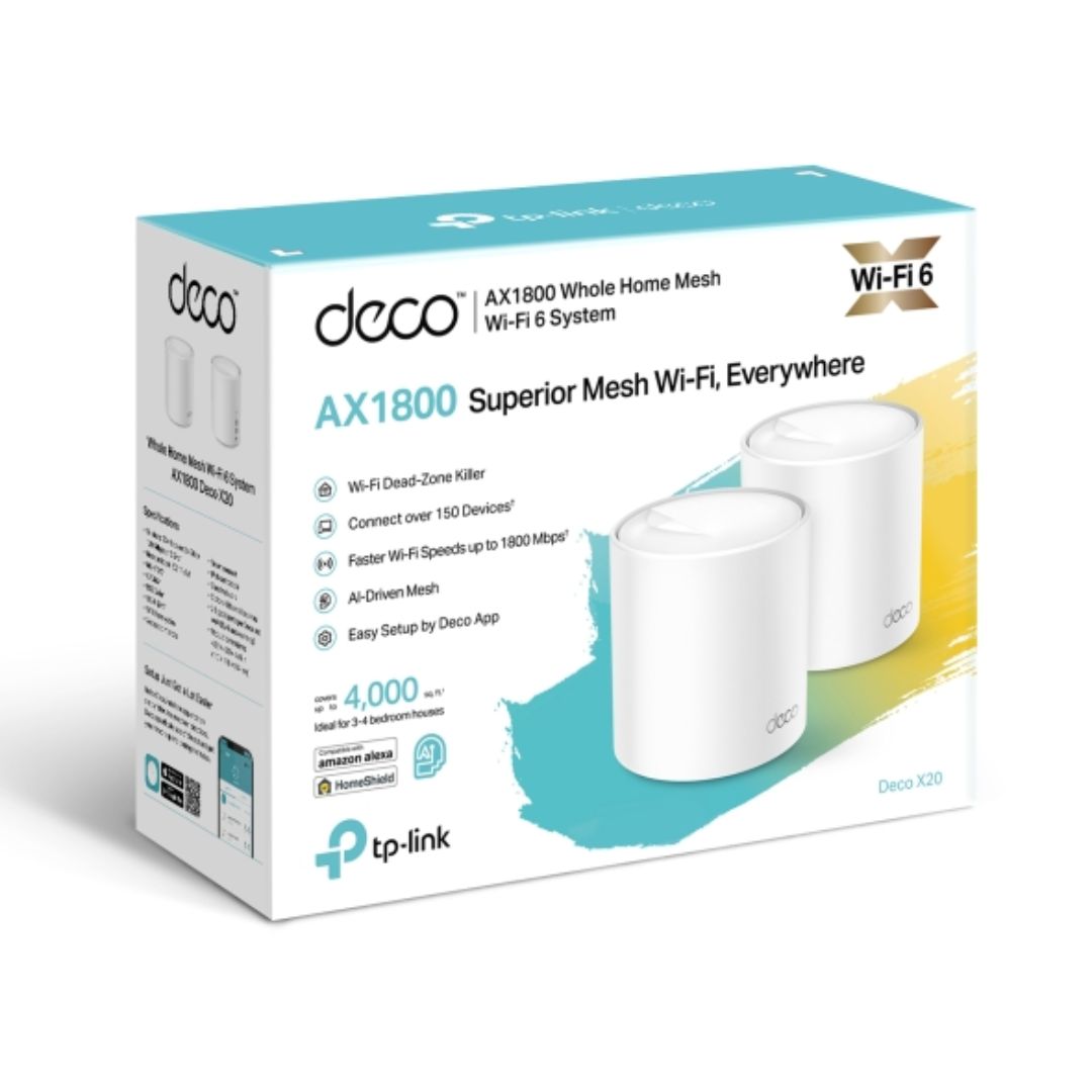 Sistema WiFi 6 Mesh TP-Link Deco X20 (2-Pack) AX1800 Elimina Zonas Muertas Roaming Conexiones sin Lag Control Parental Compatible con Todos los Decos Soporta 4K 8K Deco X20(2-pack)