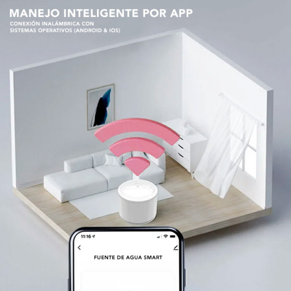 Fuente de Agua Dimax Smart para Mascota de 2 Litros Incluye Filtro Multiple Conexion WiFi Alimentacion 5Vdc G108