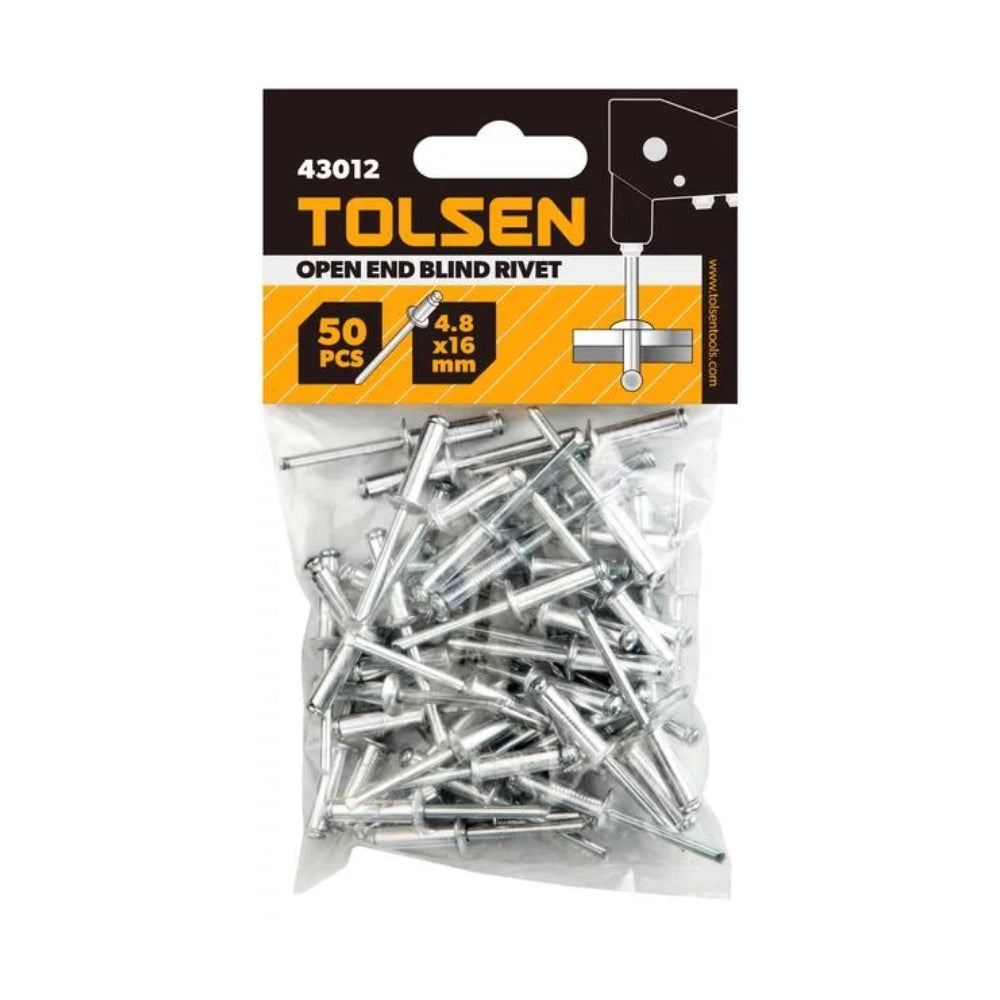 Bolsa de 50 Piezas de Remache Tolsen Ciego de Extremo Abierto de Aluminio 4x10mm 43009