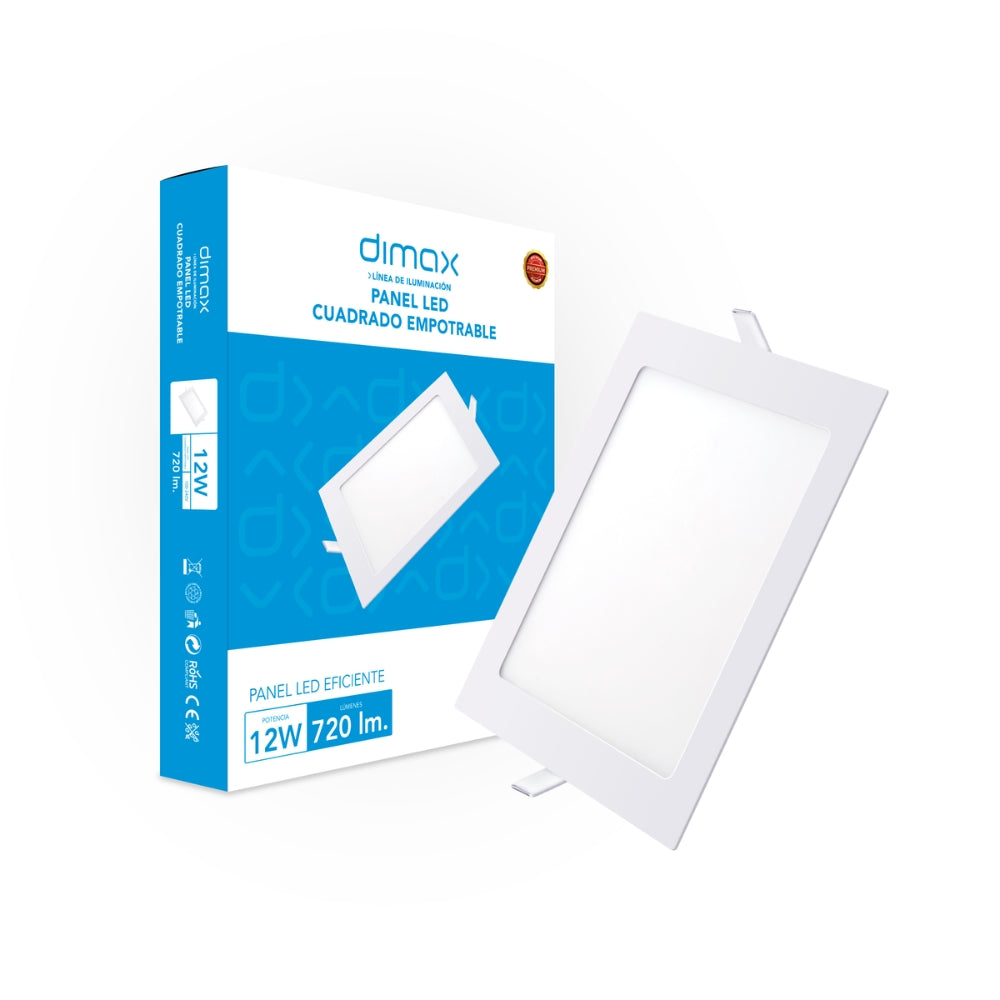 Luz LED Dimax Cuadrada de Empotrar 12W Luz Calida 3000K S148