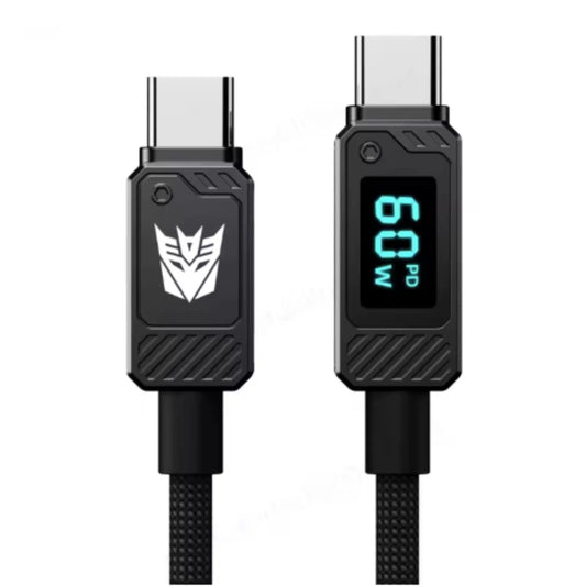 Cable USB-C Transformers de Carga Rapida PD 60Watts con Pantalla de Carga Transmite Datos y Carga Proteccion de Cable de Nylon Tejido Ultra Resistente TF-A18-BK